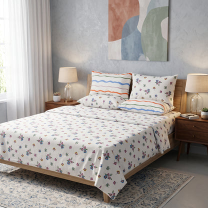 SM-124: Cotton Bedsheet with 4 Pillows