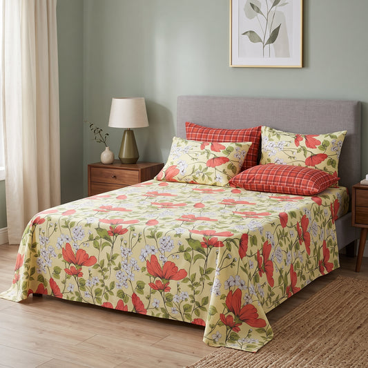 SM-126: Cotton Bedsheet with 4 Pillows