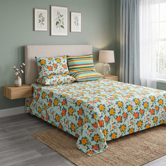 SM-118: Cotton Bedsheet with 4 Pillows