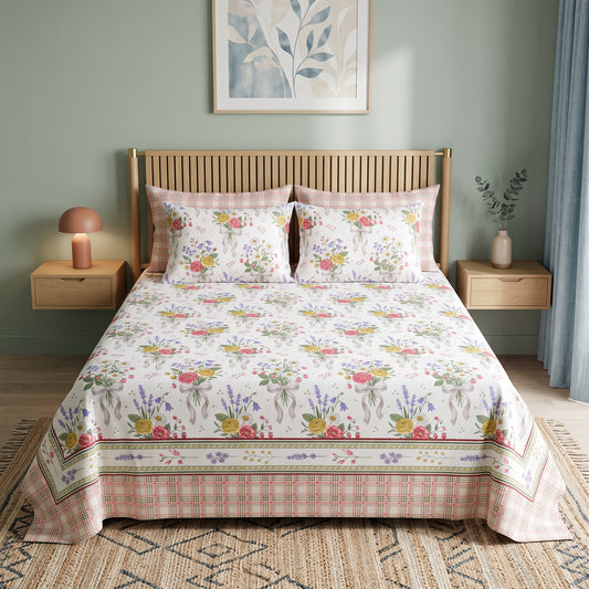 SM-136: Cotton Bedsheet with 4 Pillows