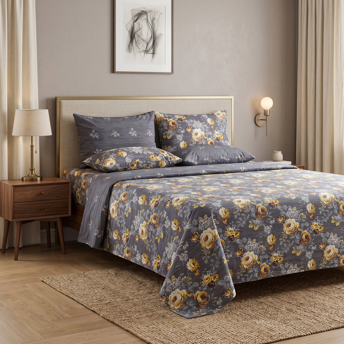 SM-113: Cotton Bedsheet with 4 Pillows
