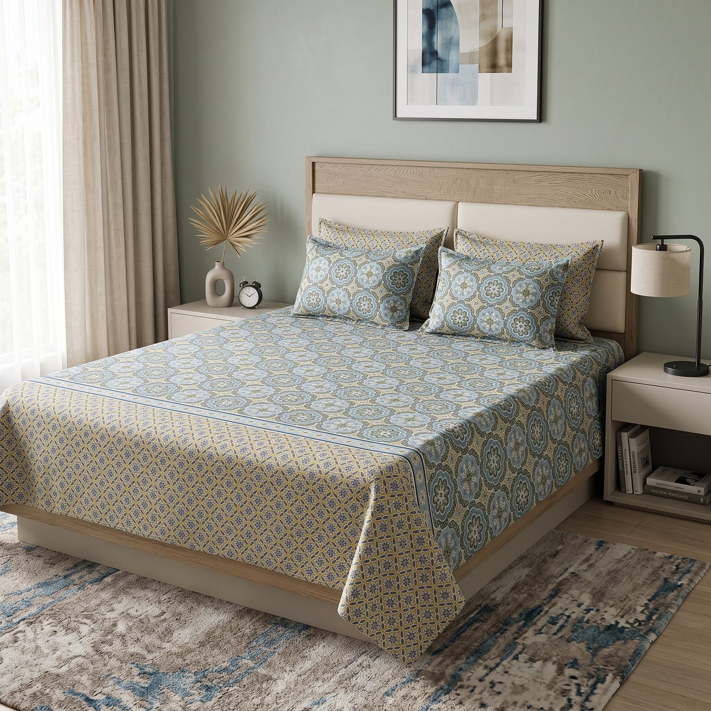 SM-135: Cotton Bedsheet with 4 Pillows
