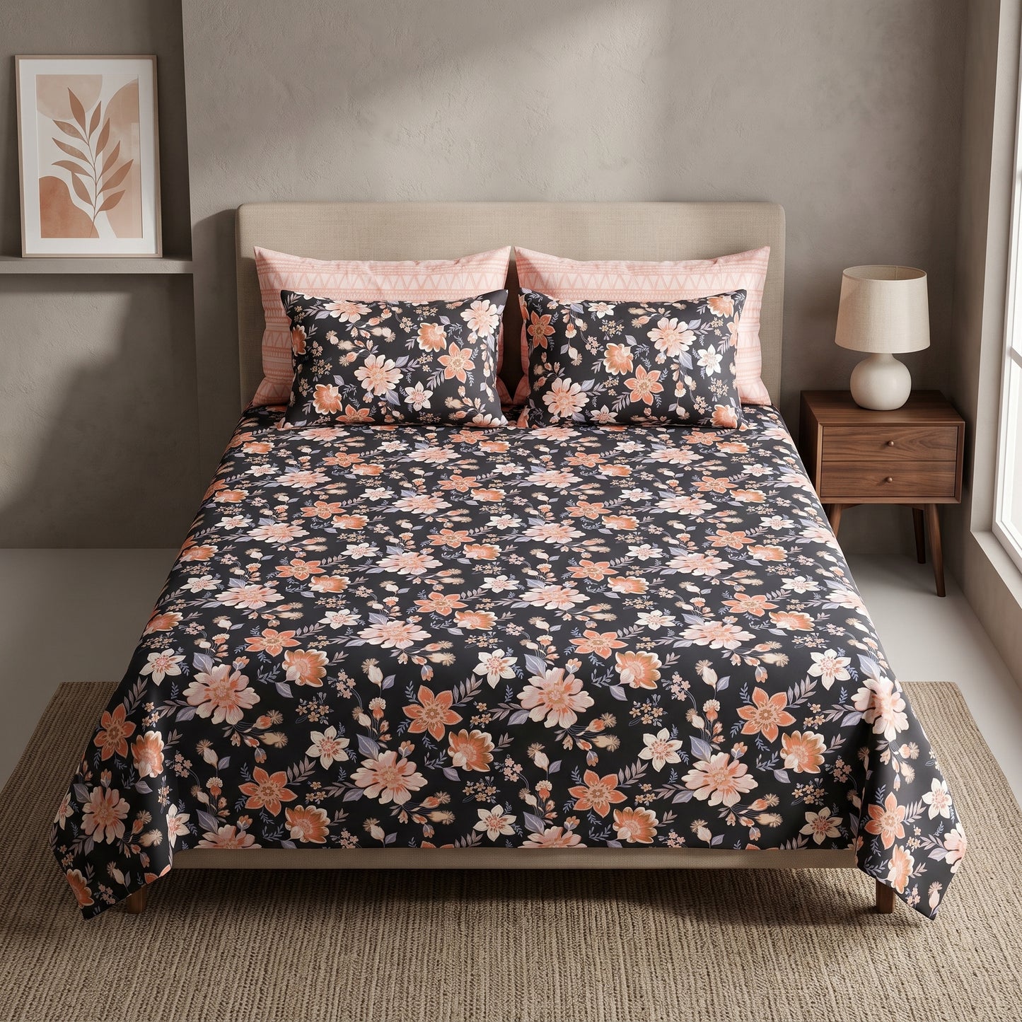 SM-116: Cotton Bedsheet with 4 Pillows