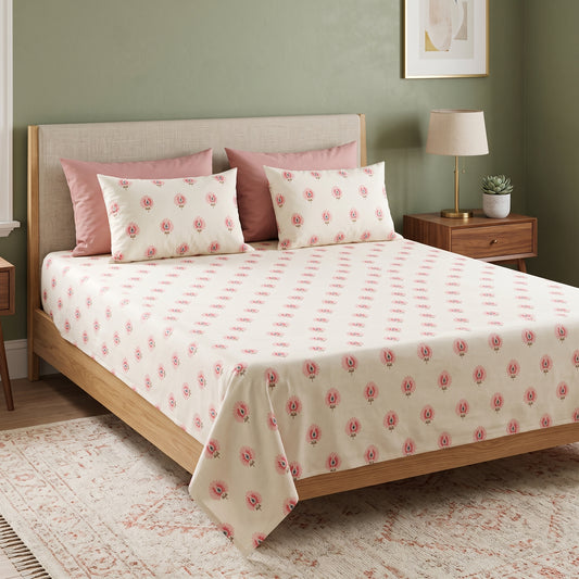 SM-138: Cotton Bedsheet with 4 Pillows