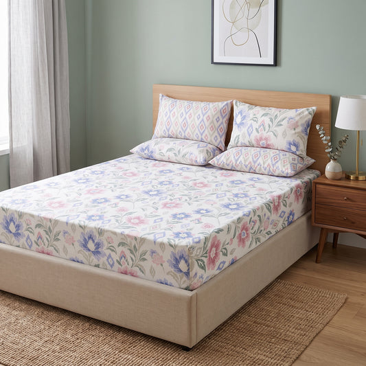 SM-132: Cotton Bedsheet with 4 Pillows