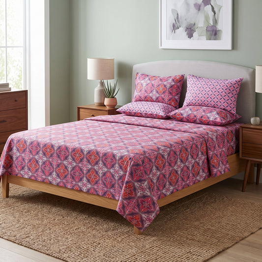 SM-134: Cotton Bedsheet with 4 Pillows