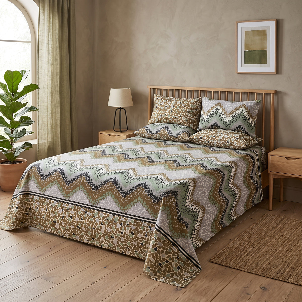 SM-137: Cotton Bedsheet with 4 Pillows