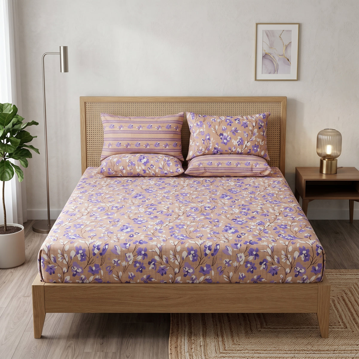 SM-129: Cotton Bedsheet with 4 Pillows