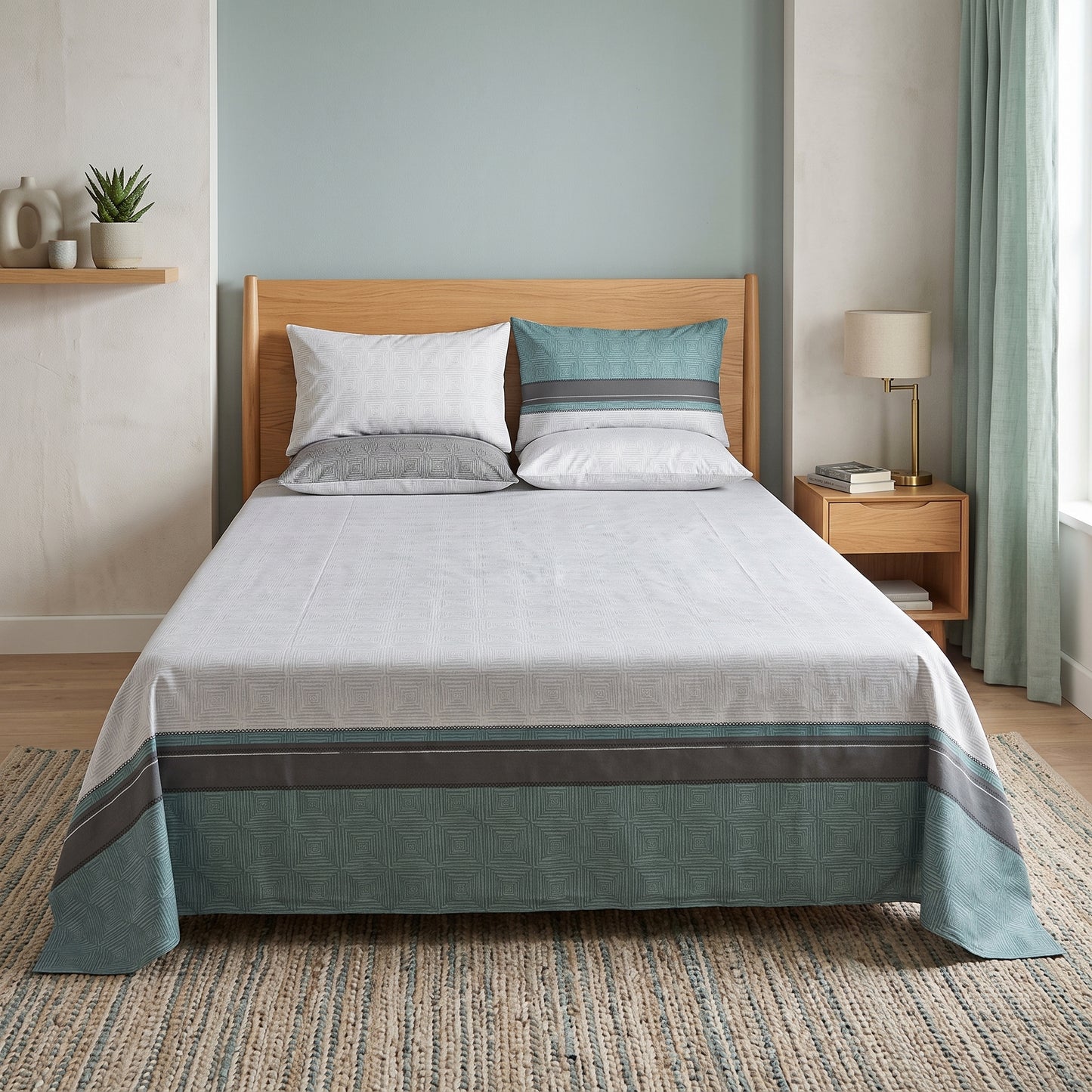 SM-127: Cotton Bedsheet with 4 Pillows